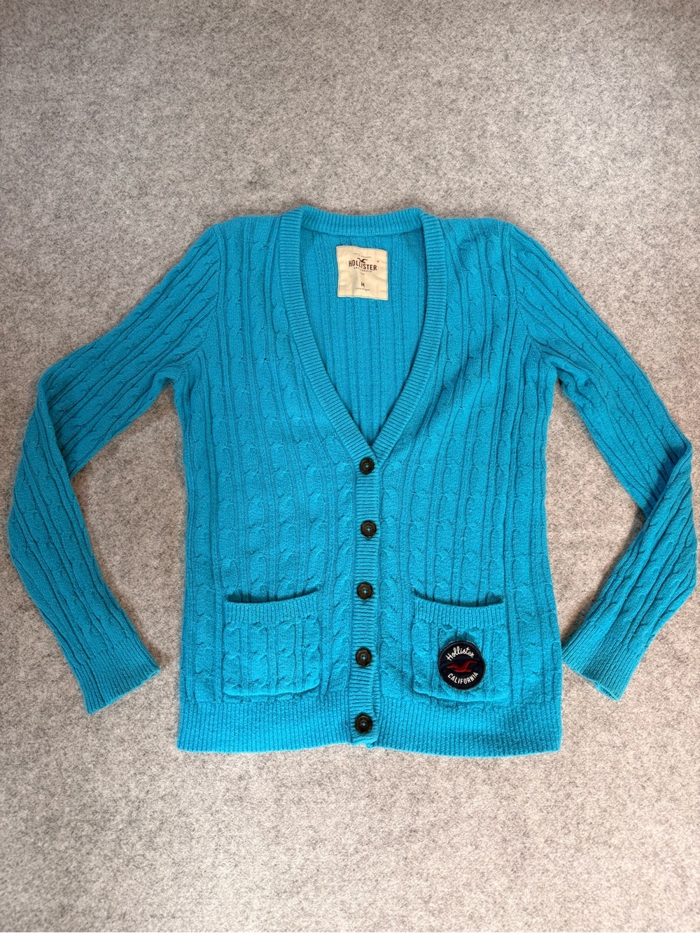Hollister Women’s Blue Cable Knit Cardigan Sweater Size M Rabbit Hair Blend